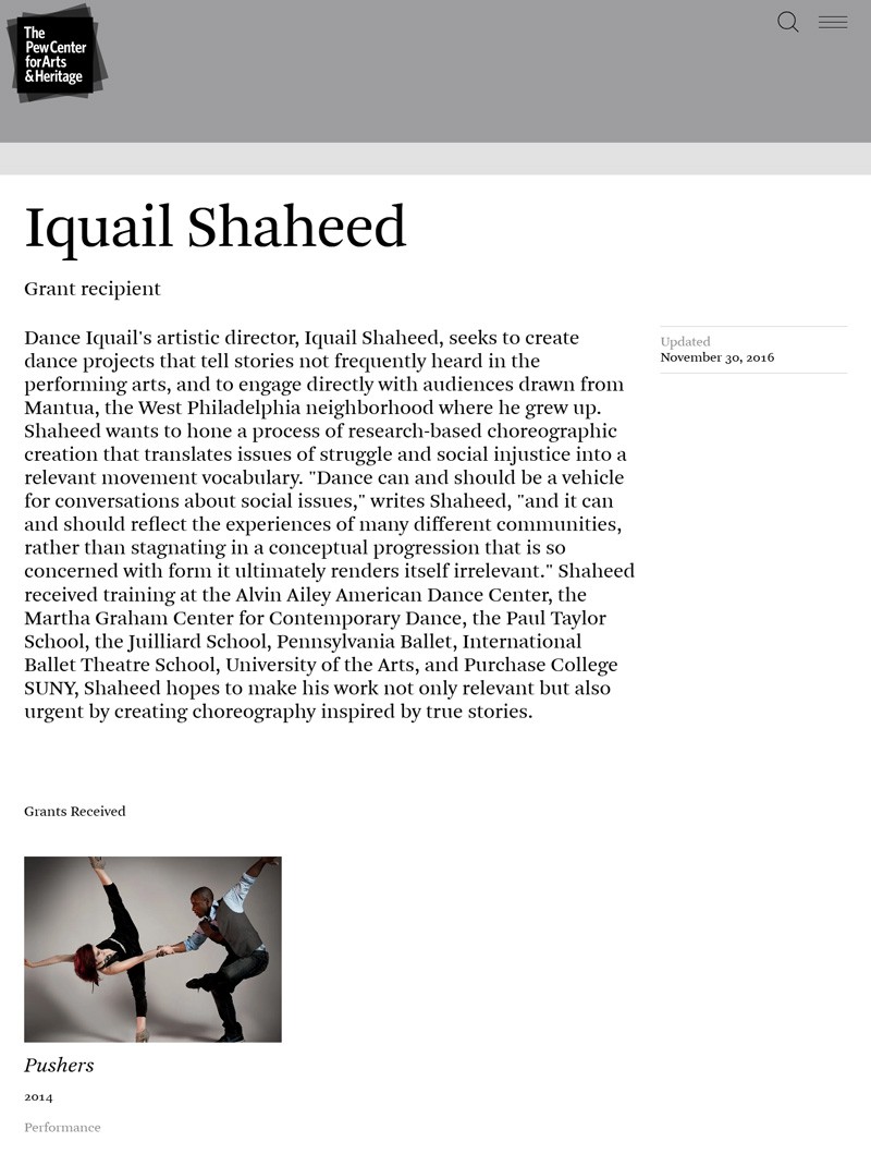 Pew Center for Arts & Heritage - Dance Iquail! grant announcement